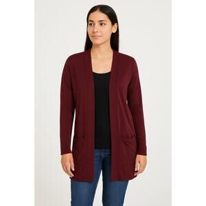 Devotion by Cyrus Women’s Open Front Cardigan  S Small Burgundy  Solid Pockets